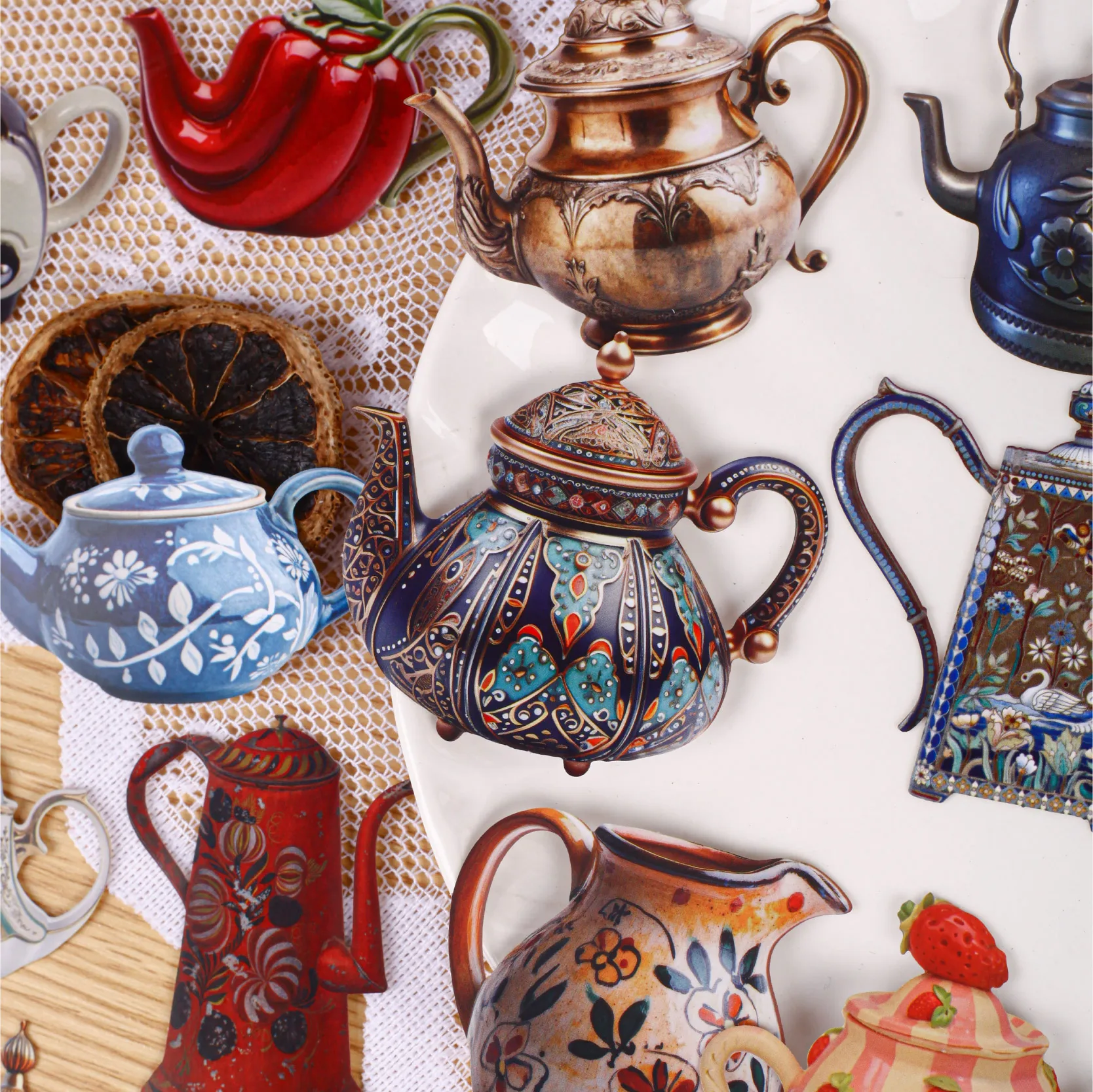 8pcs Sticker Pack Teapot Series Teapot Theme DIY Handmade Account Creative Simulation Decoration Material Stickers