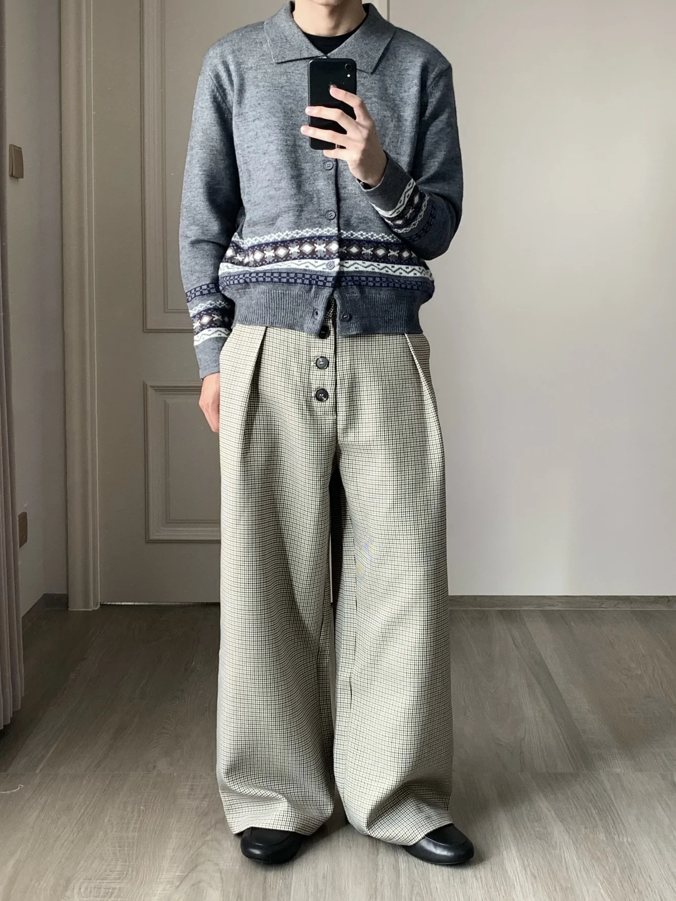 Cleanfit ريترو منقوشة مطوي زر ألف خط السراويل الغربية الرجال النساء تخفيف عادية بنطال ذو قصة أرجل واسعة ألياف البوليستر الصيف