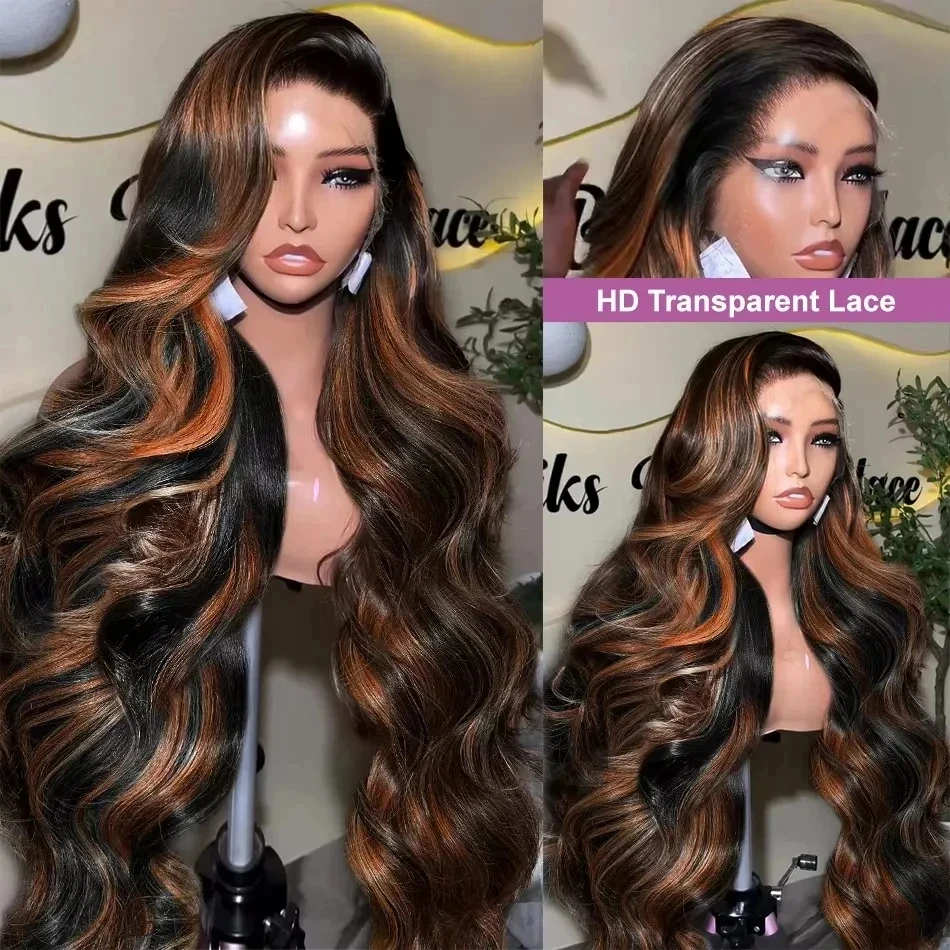 230% 30Inch 1B/30 Black Brown Body Wave 13x4 Lace Front Human Hair Wigs Vietnamese Highlight 13x6 HD Lace Frontal Wig Human Hair