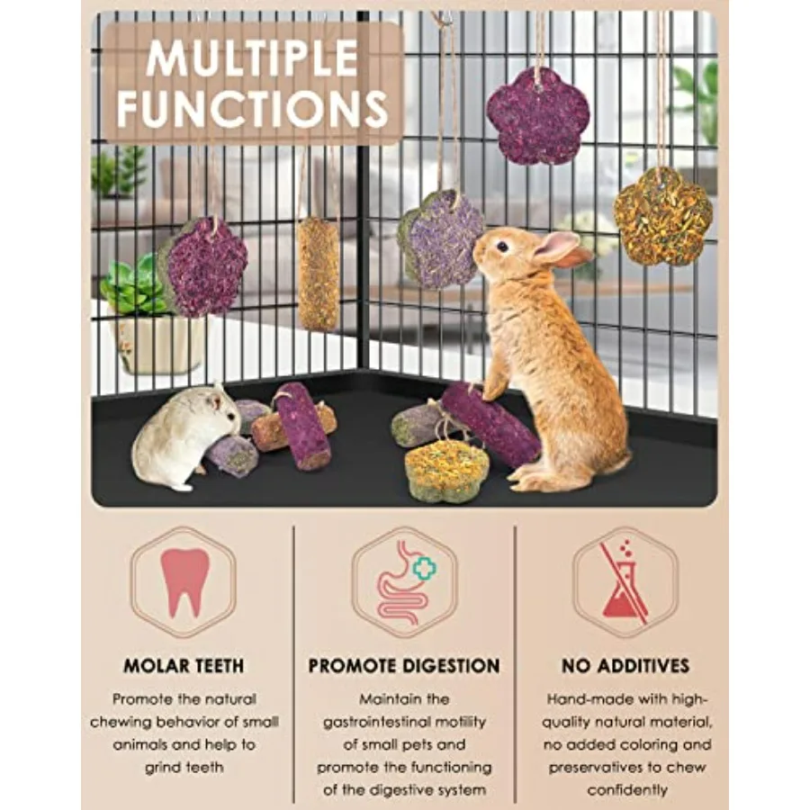 12 قطعة أعواد مضغ أرنب معلقة عصي المضغ والكعك مع تيموثي القش الجزرة الفراولة علاج للأرنب شينشيلا خنزير غينيا