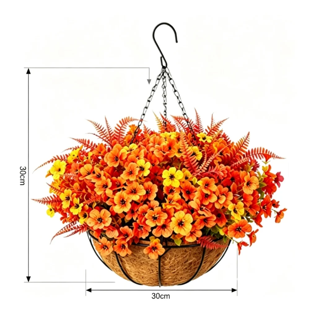 Weather Resistant Decor Artificial Hanging Basket Vibrant Autumn Colors No Watering Needed No Sunlight Required