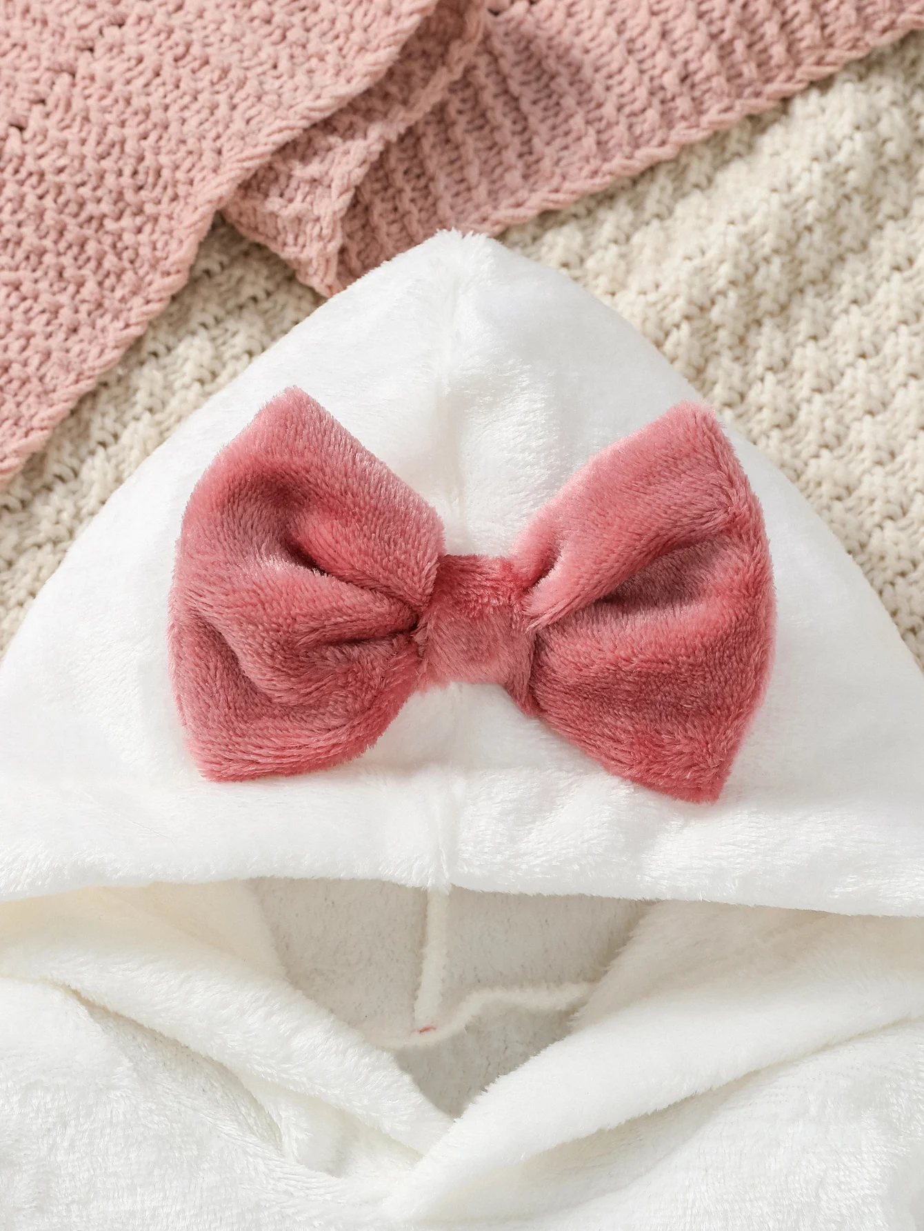 Baby Girls Autumn/Winter Plush Hoodie Sweatshirt With Bow Cartoon Cat & Trousers For 6M-3Y Casual Cute Set