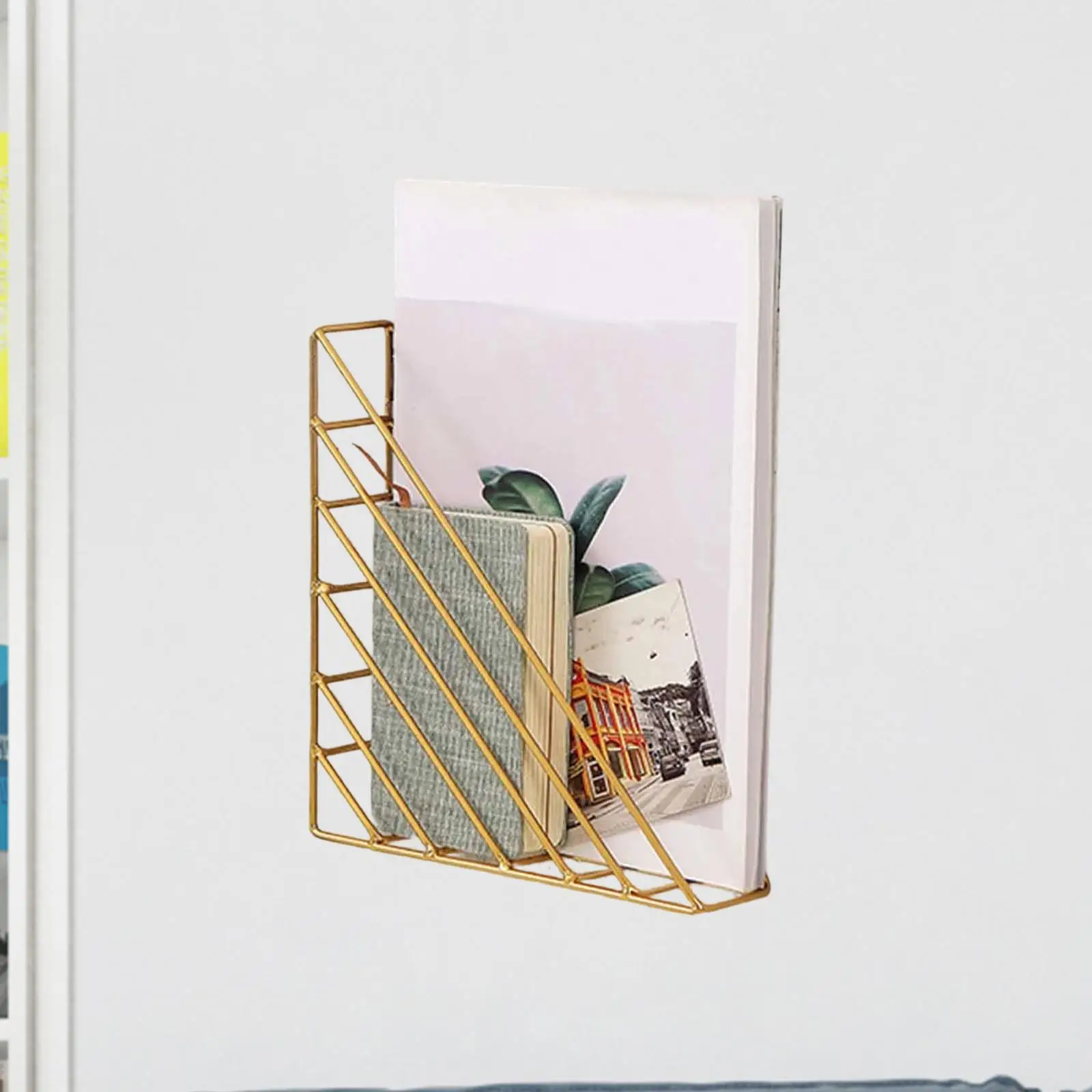 Iron Triangle Wall Bookshelf Organizer Modern Storage Shelf for Kitchen Nursery Bedroom Floating Bookcase for Books