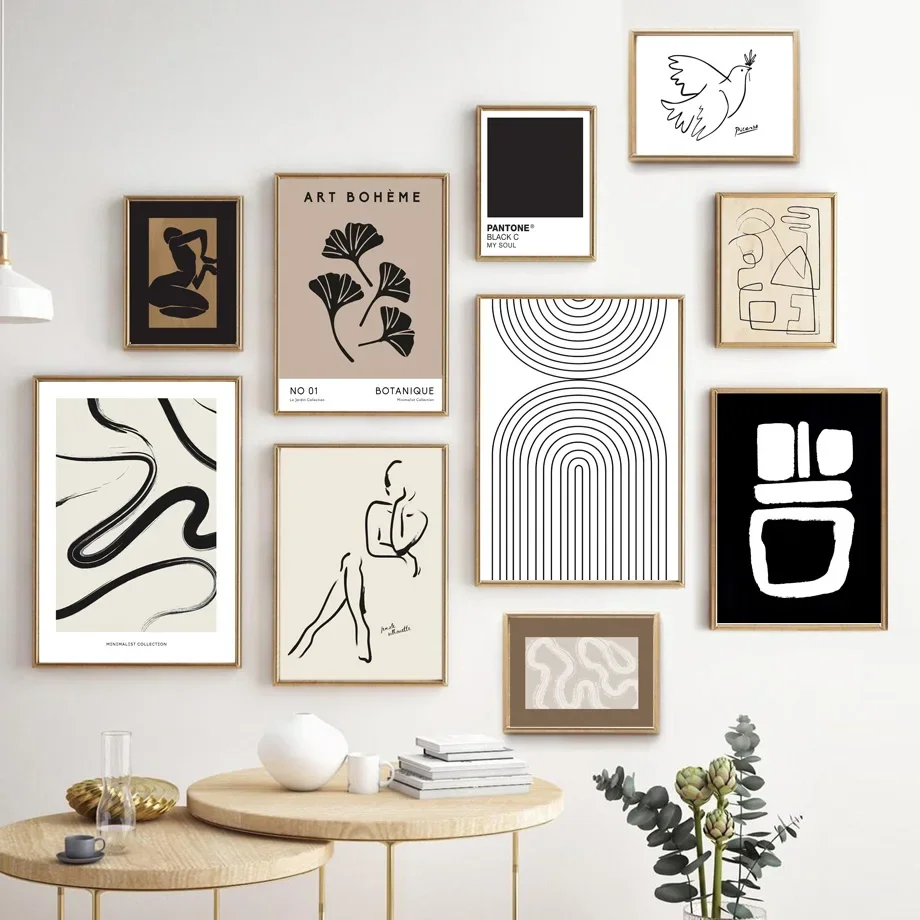 Modern Gallery Wall Art Canvas Painting Nordic Posters And Prints Simple Neutral Color Abstract Wall Pictures Living Room Decor