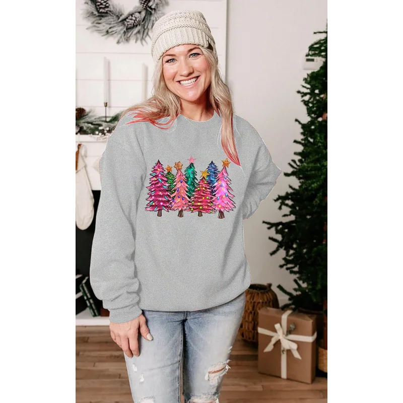 Christmas sports shirt women's colorful pattern holiday party long sleeved pullover