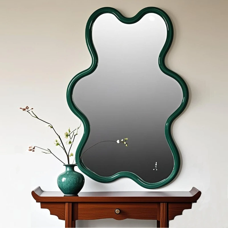 

New French wall-mounted special-shaped mirror, living room entrance, bedroom wall decoration, cream-style creative wooden