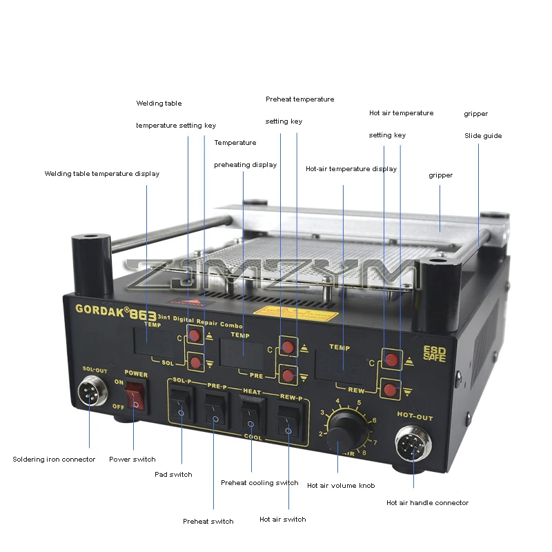 3 In 1 Digital Hot Air Heat Gun BGA Rework Solder Station Soldering Iron Ir Infrared Preheating Preheater Station