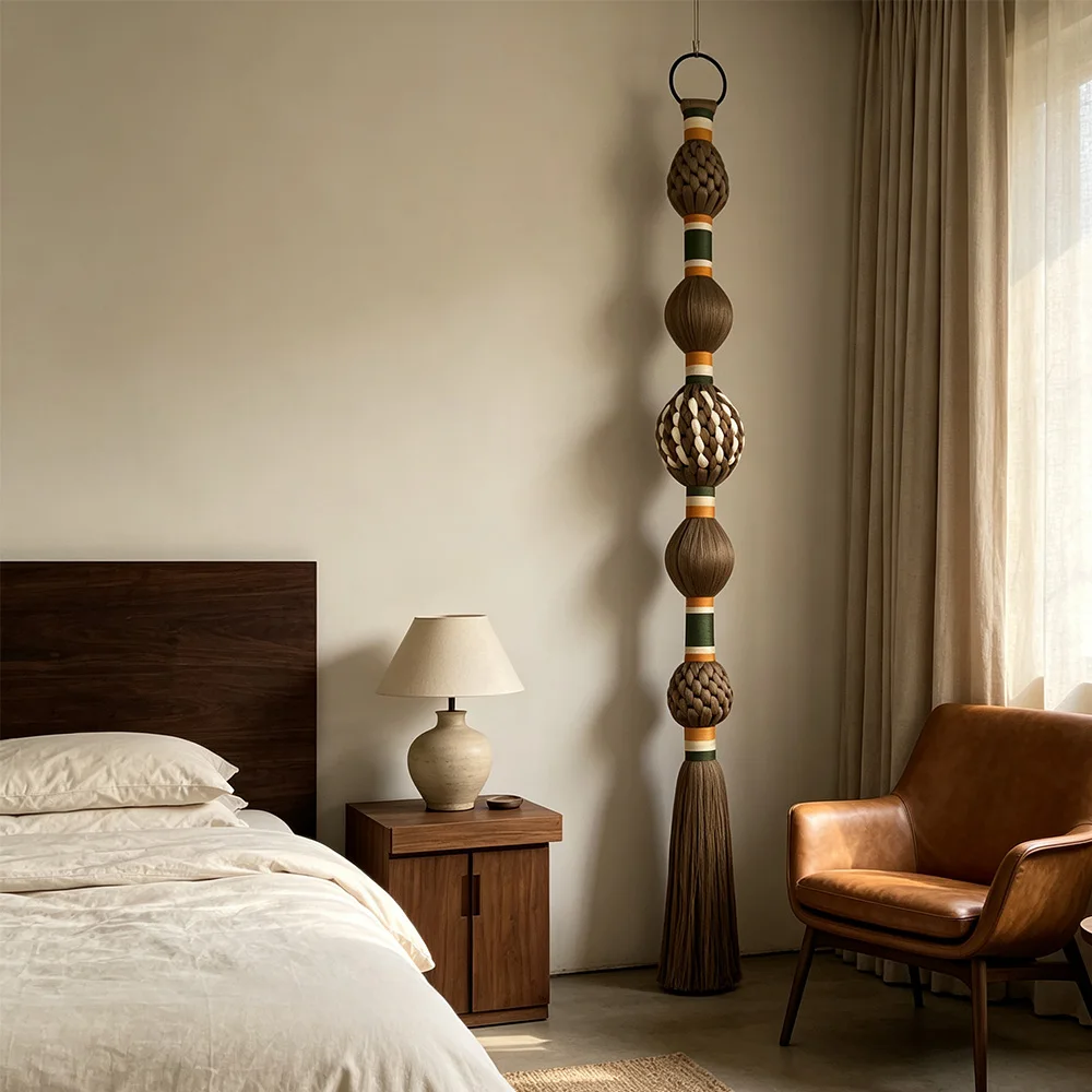 tt& Factory Direct Modern Wabi Sabi Vertical Floor to Ceiling Macrame Hanging Sculpture for Hospitality Commercial Decor~*