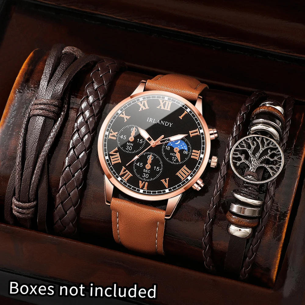 5pc/4pc men's watch + accessories set, latest design, combining fashion and business, a perfect piece