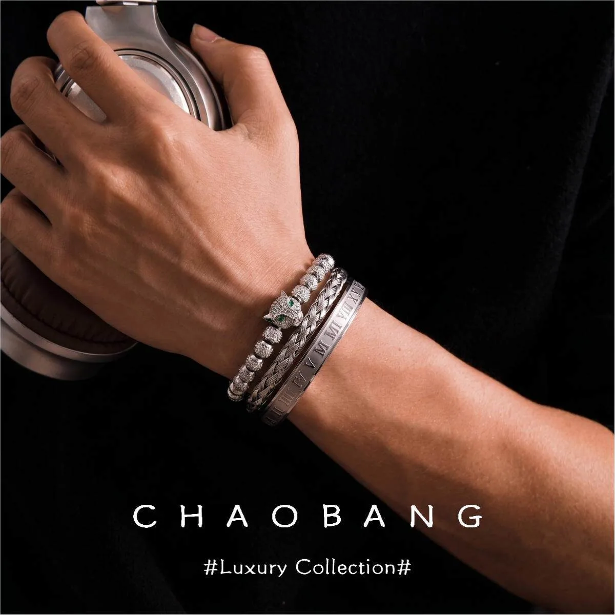 Titanium Steel Leopard Head Bracelets for Men Roman Numeral Retro Bracelet High-end and Niche Design Set