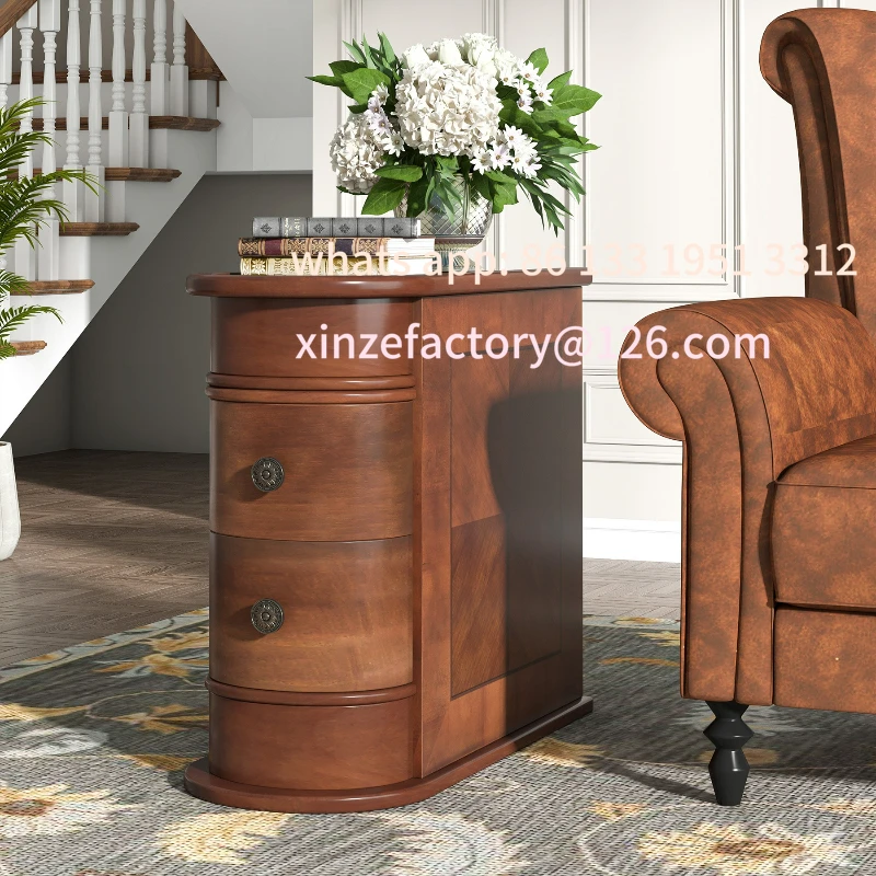 

Customizable sofa side narrow side table light luxury high-end rural home solid wood bedside table