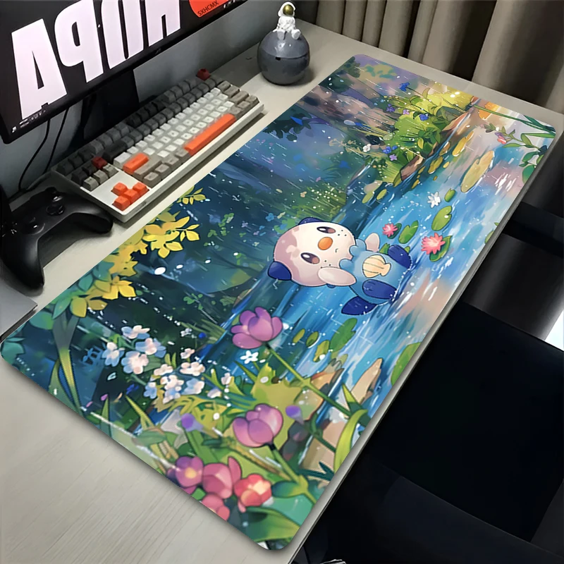 Gaming-Mauspad Oshawott, große Gummi-Tastatur-Schreibtischunterlage, Gamer-Anti-Rutsch-Spielmatte, Laptop-PC-Zubehör, Teppich, P-Pokemon-Mauspad