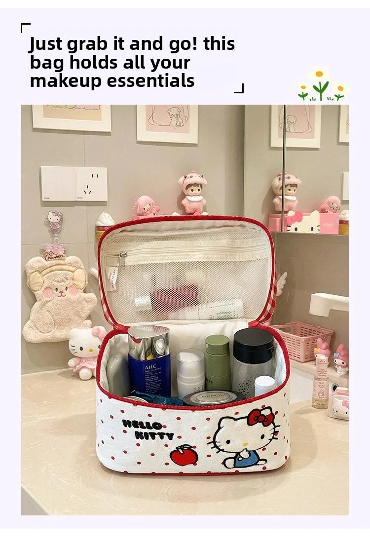 Rote karierte Handtasche mit Punktemuster und großem Fassungsvermögen, super süße Aufbewahrungstasche, wasserdichte Kitty-Kulturtasche, super praktisch für unterwegs. – Detail 4