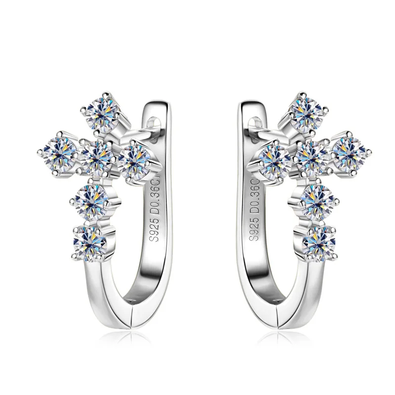 

Cross moissanite earrings for women, ear clips, silver-plated ear jewelry.