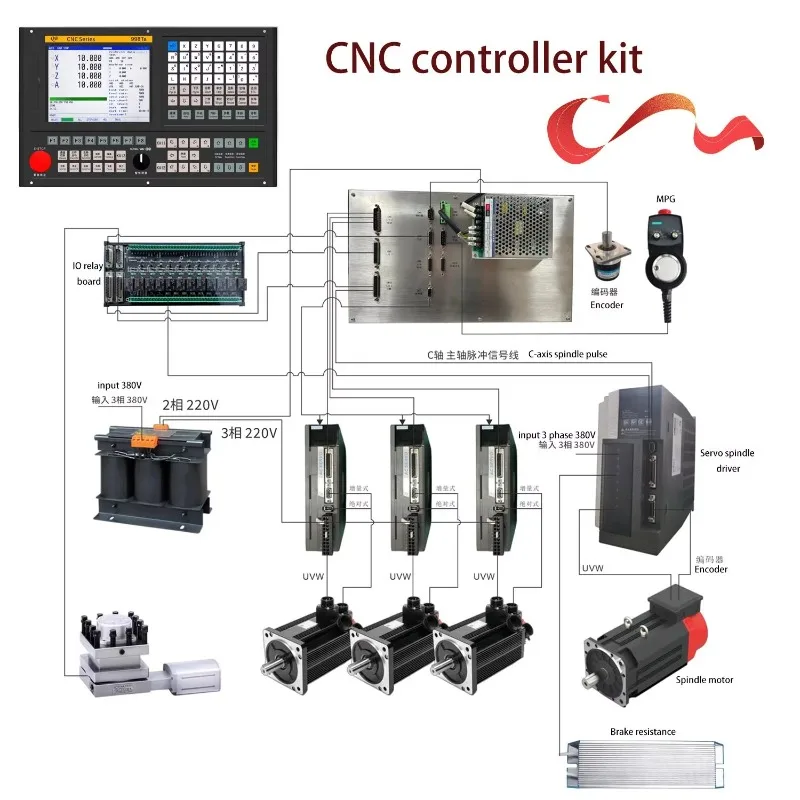 4 Axis CNC Absolute Lathe Turning Controller With Servo Driver and Motor Kit Used for Metal Progressing Machine for 998Ta