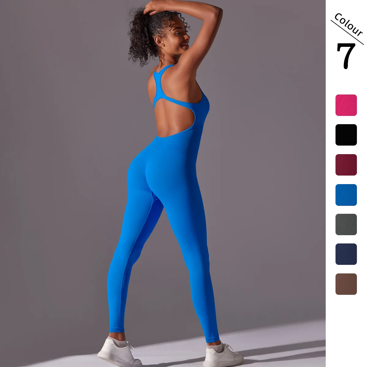 Venciepe New Europe the United States Tight Solid Color One-piece Air Beauty Back Yoga Clothing Seamless Breathable Long Onesie