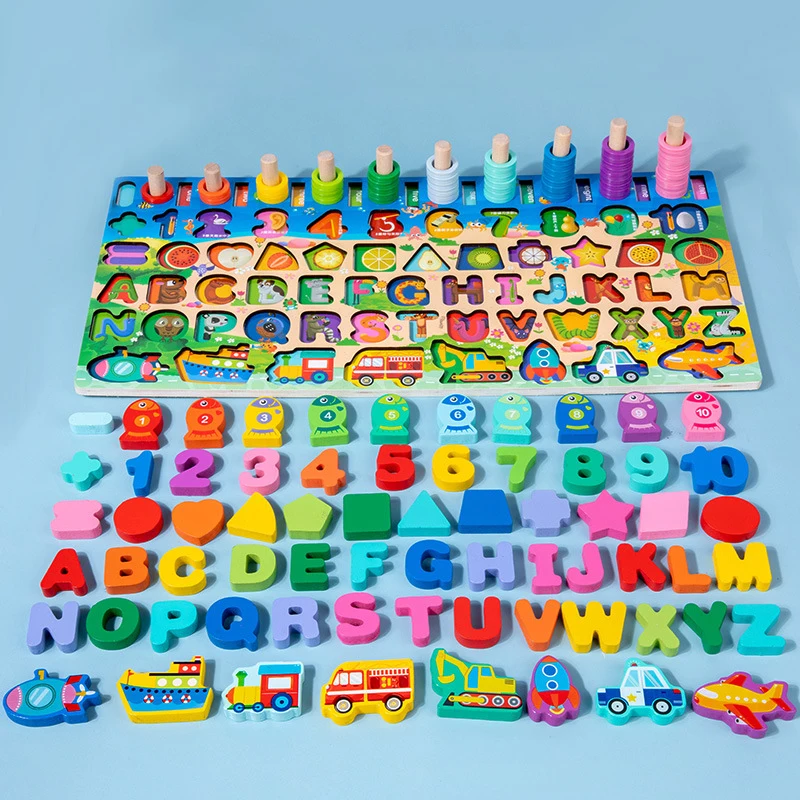 Wooden Educational Puzzle learning toys Montessori Number Letter Traffic Fishing Building Block Logarithmic Busy Board Preschool