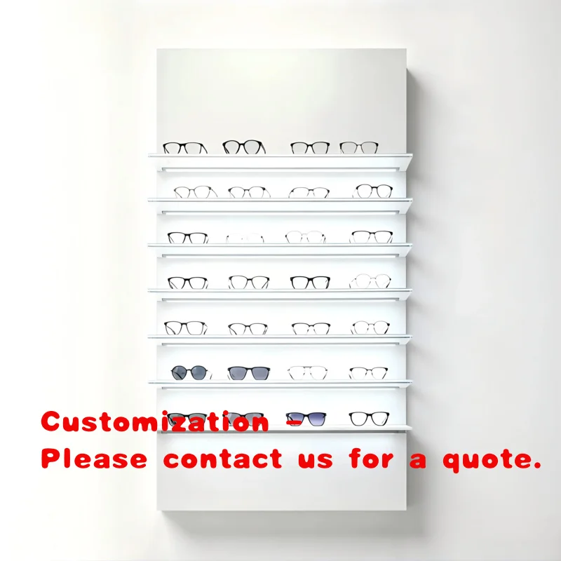 custom.Wall Mounted Acrylic Eyewear Display Rack with LED-Lit Shelves | Optical Shop Sunglasses Organizer