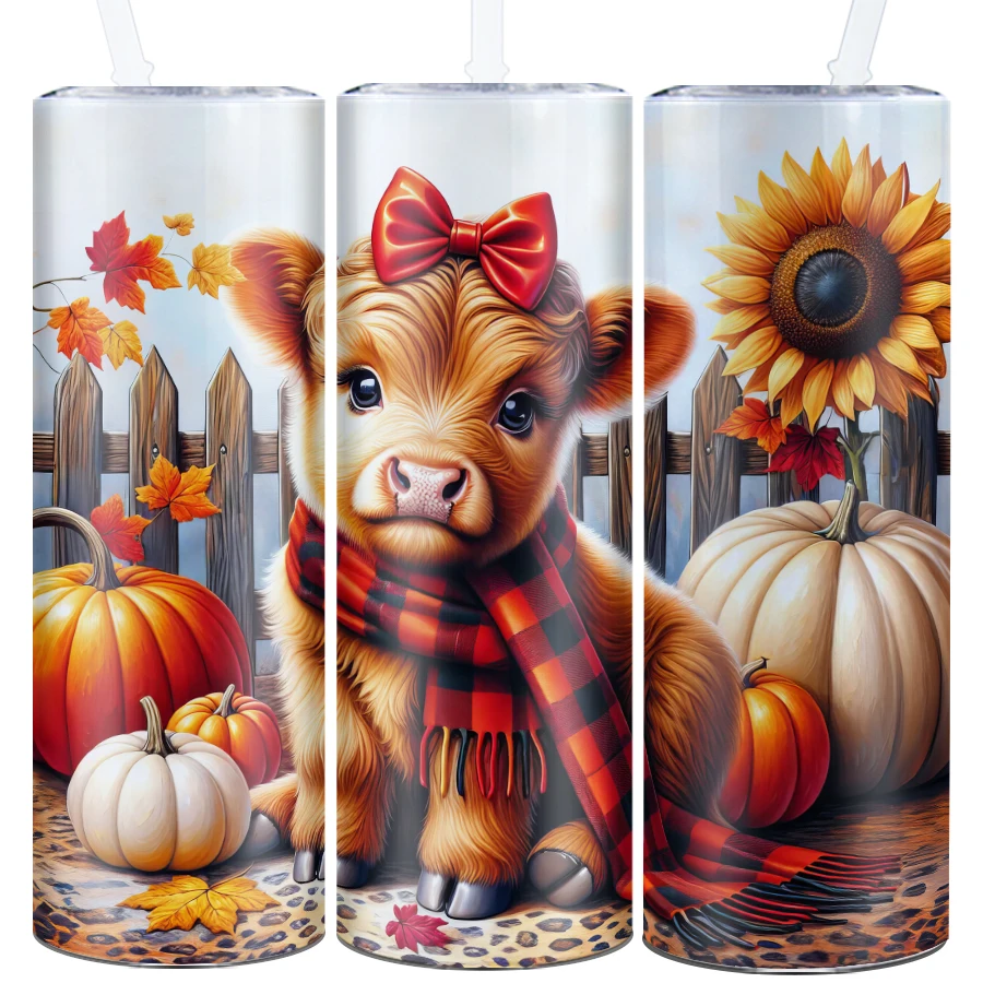 1Pc Print 3D Highland Cow Water Bottle Straw Lid 20oz Stainless Steel Holiday Party Cups Portable Travel Tumbler Family Decors