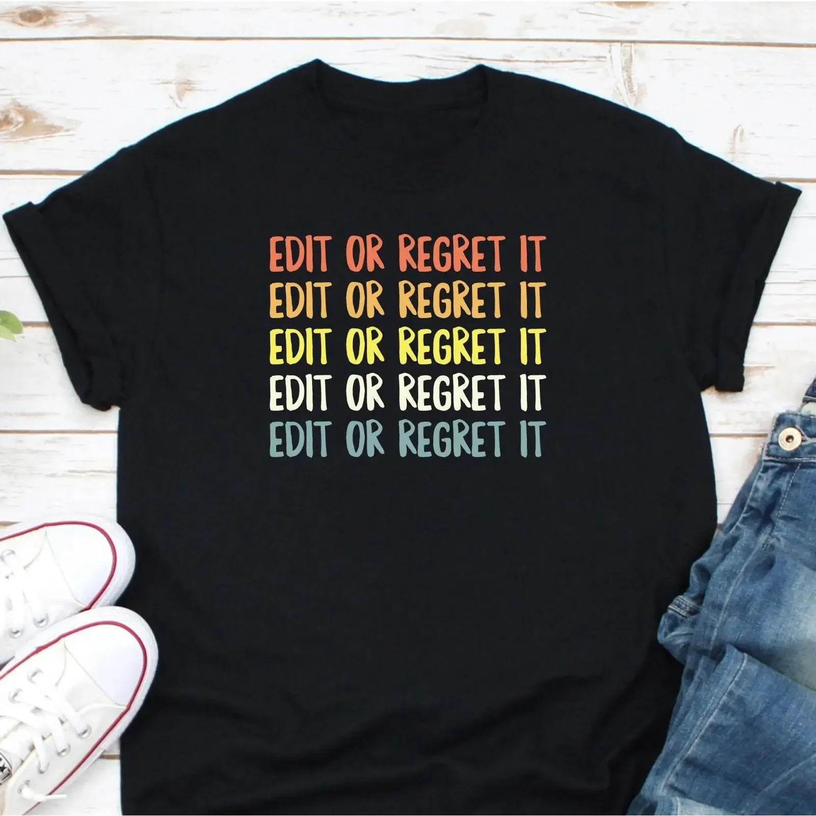 Camiseta divertida con la frase "Edit Or Regret It" para profesores de inglés, gramática, escritura, estilo casual vintage, lavada, suave, ropa de diseñador