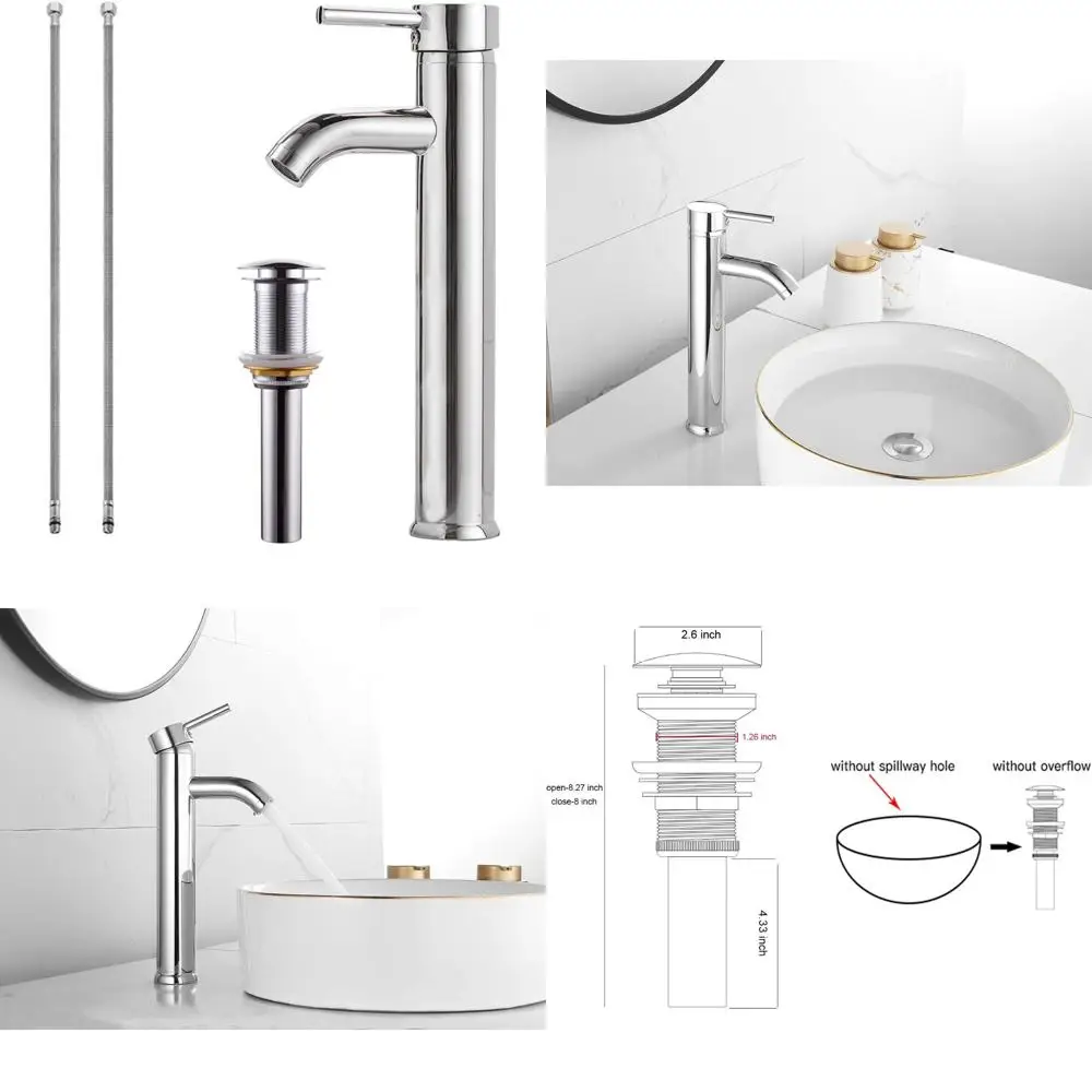 

Single Handle Tall Lavatory Faucet with Pop-Up Drain, No Overflow, for Vessel Sink Bowl Vanity Basin