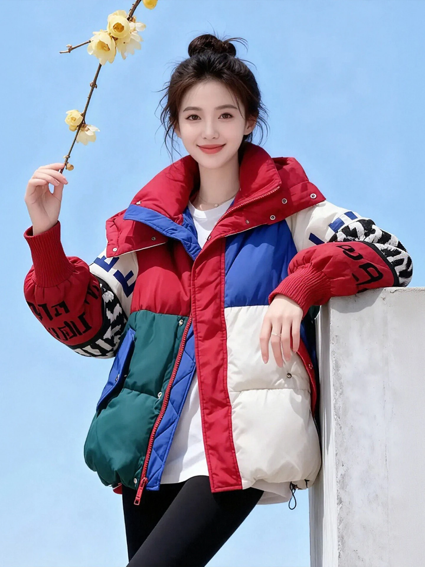 

Color Blo Hooded down Cotton Jaet Women's plus Size Winter Warm Sli Korean Sle Faionable Bunting Commuting