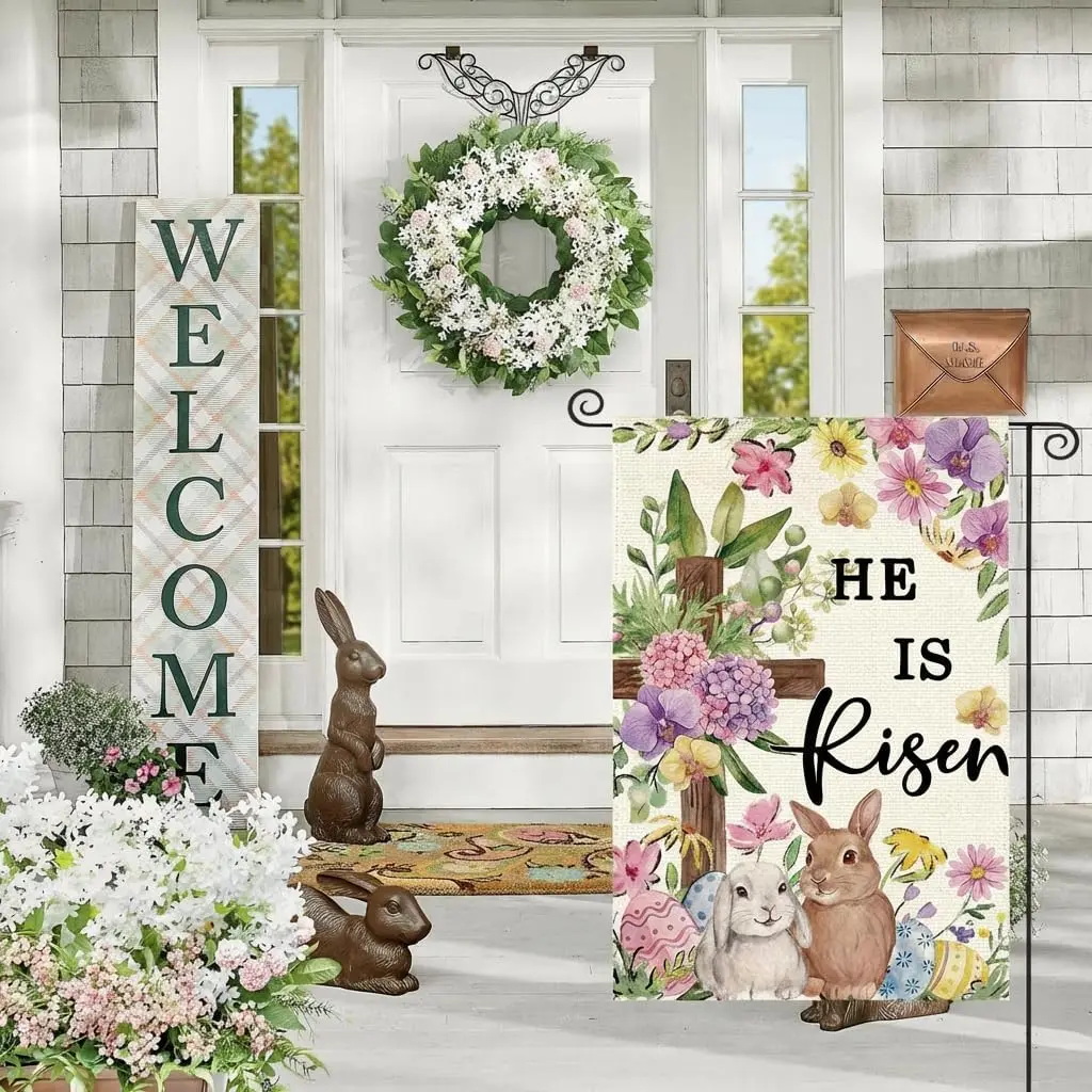 ONFAON Easter Garden Flag 12x18 Inch Double Sided Floral Eggs Bunny Garden Flag Easter Holiday Outdoor Yard Decorations AAM
