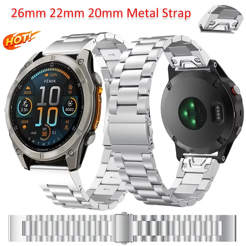 

26mm 22mm 20mm Metal Strap For Garmin Tactix 8 Fenix 8/E 7X 6X Quick Fit Stainless Steel Business Bracelet Enduro 3 Accessories