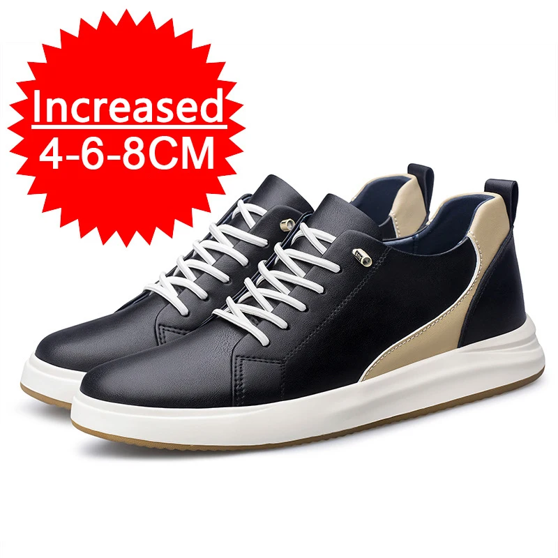 Sneakers Men Elevator Shoes Fashion Soft Leather Heightening Shoes For Men Hidden Inner Height Sports 6/8CM Casual Height Shoes