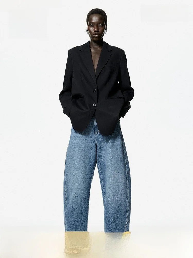 

Женский повседневный деловой костюм H&M с одной пуговицей, модный, весна 2026, новинка, из смесовой ткани (полиэстер, нейлон, вискоза)