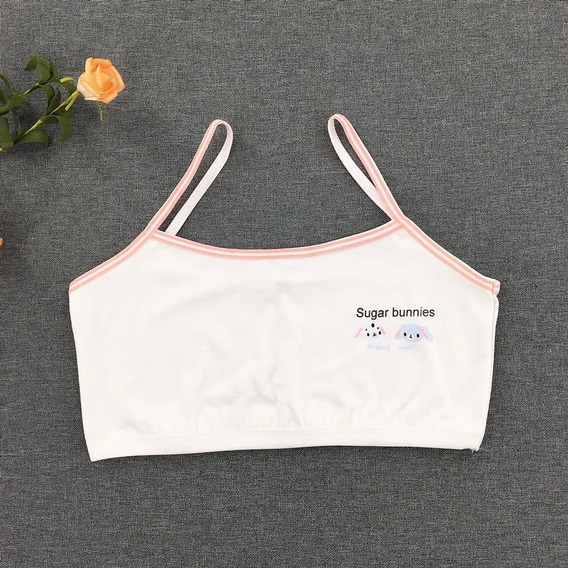 New Adolescent Girls' Double-layer Cotton Suspender Printed Vest Student Sports Vest Girls' Bra 7-14Y Training Bra Tops