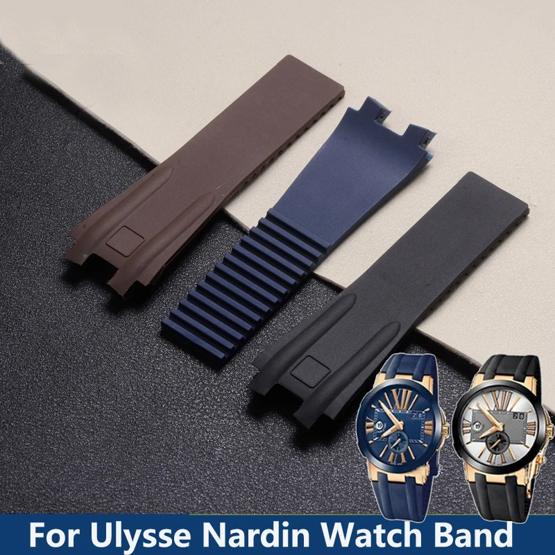 26mm Black Brown Blue Waterproof Silicone Rubber Strap Folding Buckle Wristband Strap Bracelet For Ulysse Nardin Watch Band