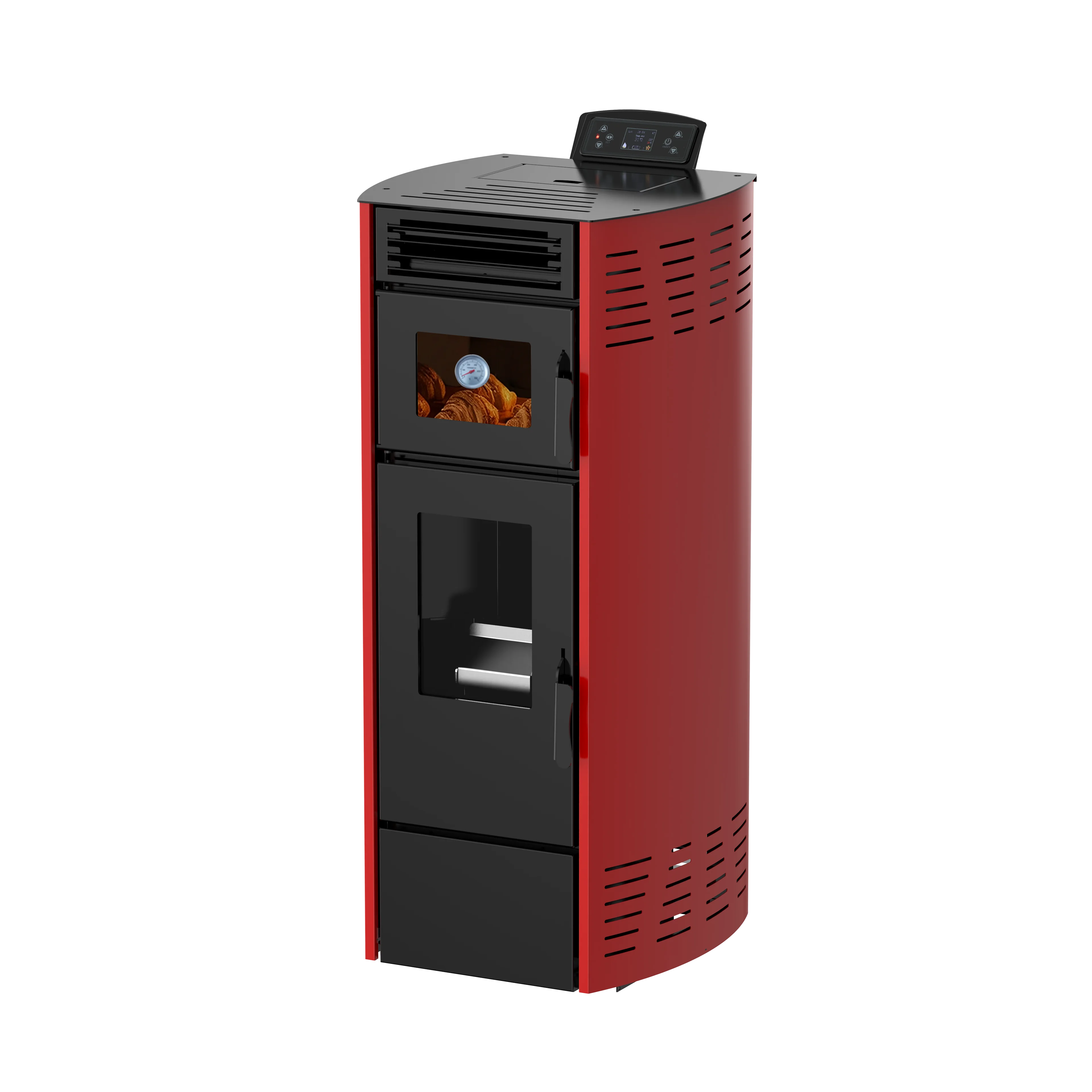 Modern Automatic Wifi Control Steel Biomass Pellet Stove with Oven for Dining Hotels Villas Pellet Cooking Fireplace