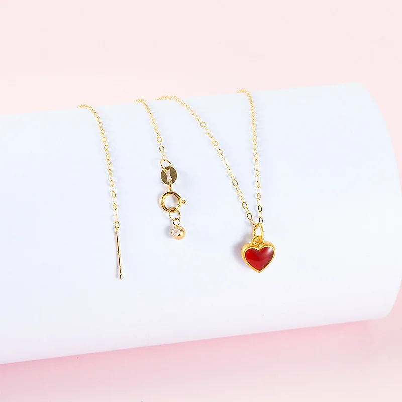 SMILE Full Gold 999 Lacquer Love Pendant 3D Hard Gold Red Peach Heart Pendant Boutique Jewelry Wedding Gift P194