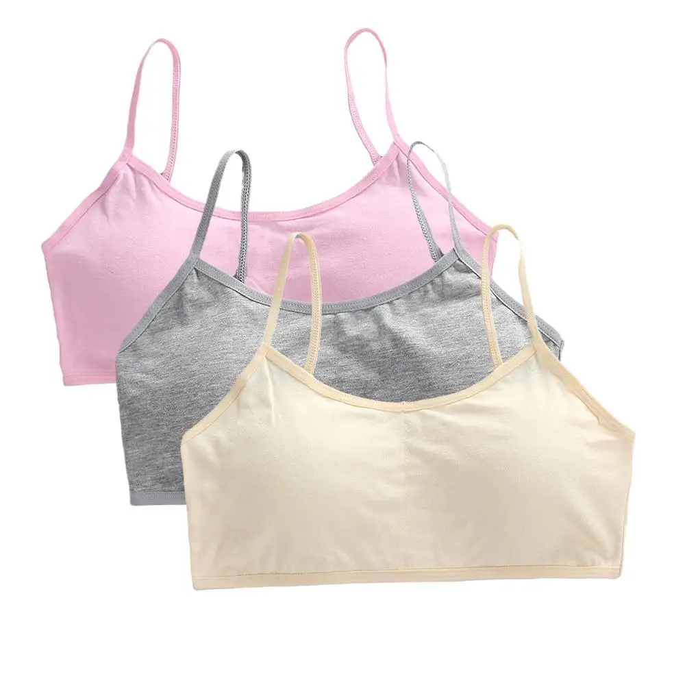 3 Stuks Tiener Meisjes Katoenen Tube Tops Jonge Kinderen Onderkleding Student Meisjes Draadloze Effen Kleur Bh Kinderen Sport Training Bh Vest