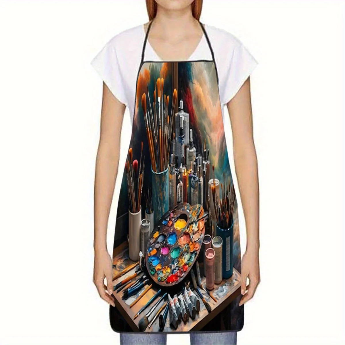 Artistic Colorful Cloud Painting Supplies Artwork Print Sleeveless Polyester Apron Ideal for Home Kitchen, Baking, and Creative
