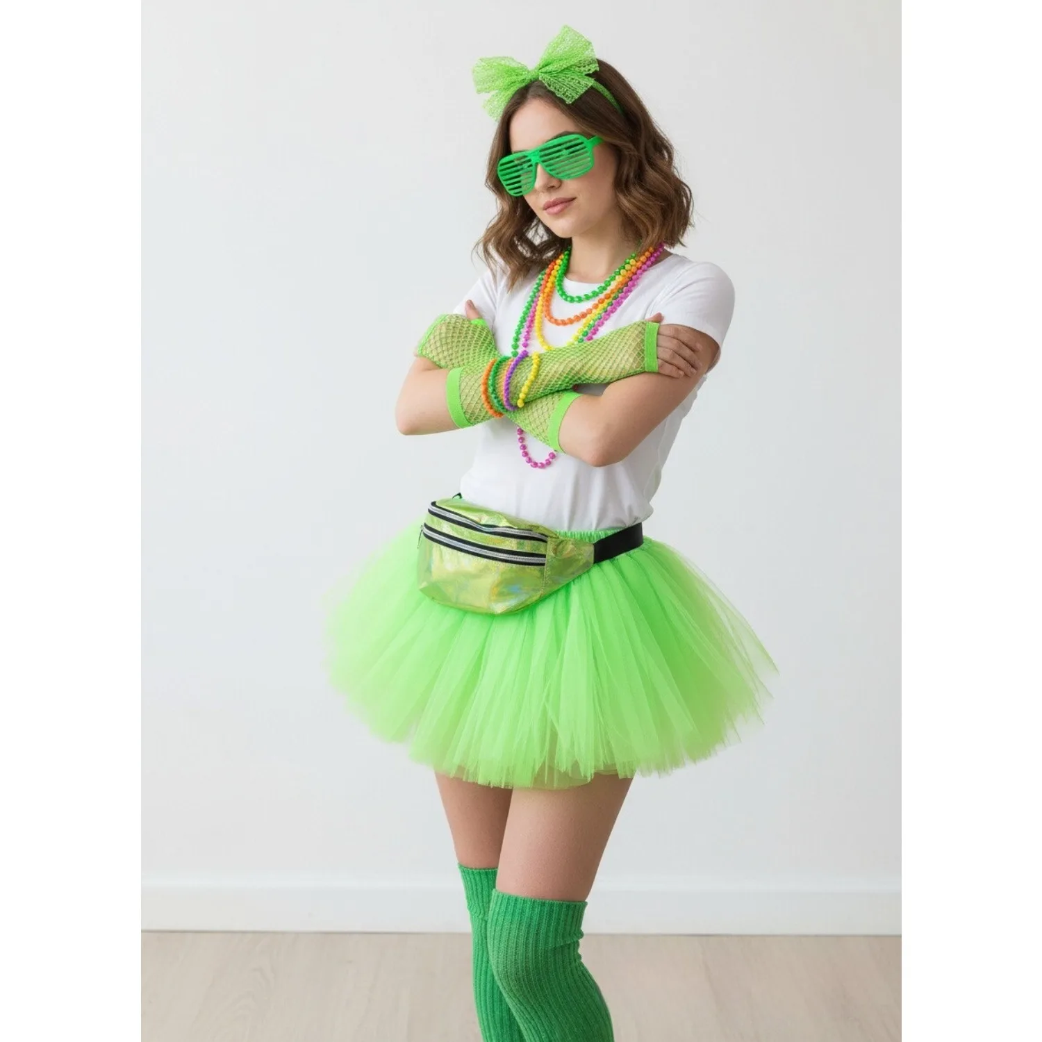 PESENAR accessori per vestire da donna, ginocchiere verdi anni '80, gonna in garza, marsupio, guanti e altri 9 pezzi