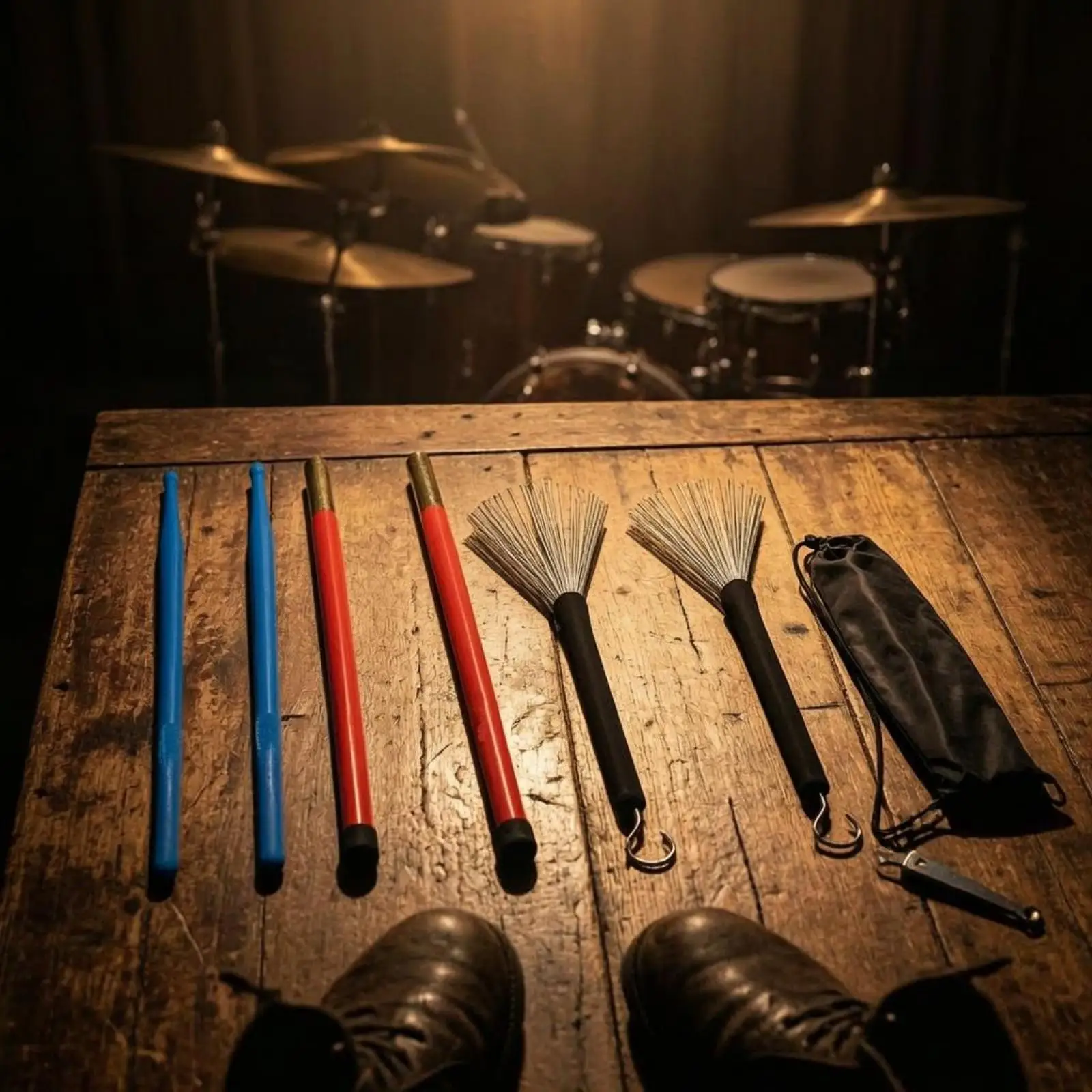 Jazz Drumstick Kit with Nylon Sticks Wire Brushes and Wood Rods for Band Rehearsal Gear