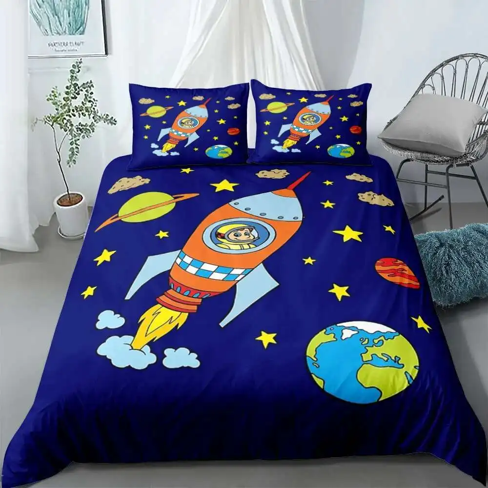 Space Rocket Duvet Cover King Queen Double Full Twin Single Size Bed En Set