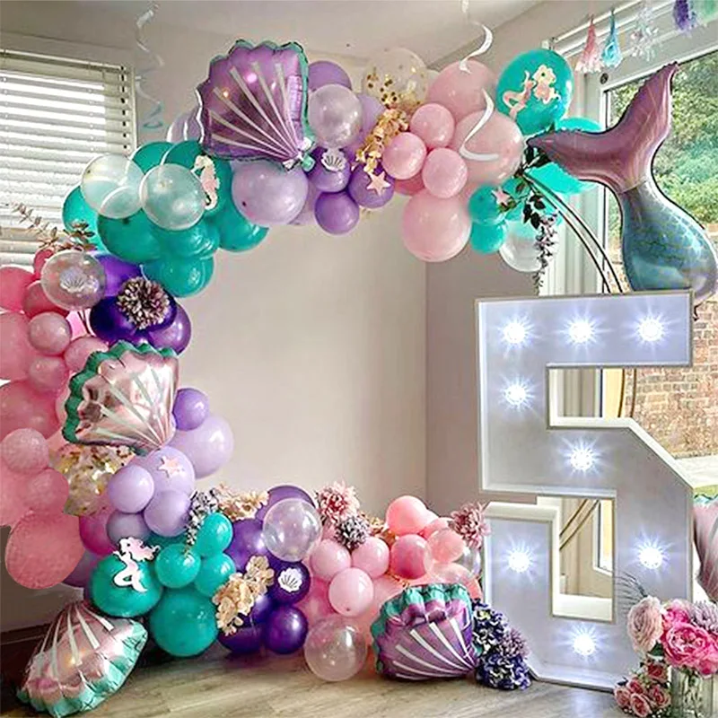 Little Mermaid Party Balloons Garland Arch Mermaid Tail Balloon Kit Mermaid Theme Girl Birthday Party Backdrop Decoration