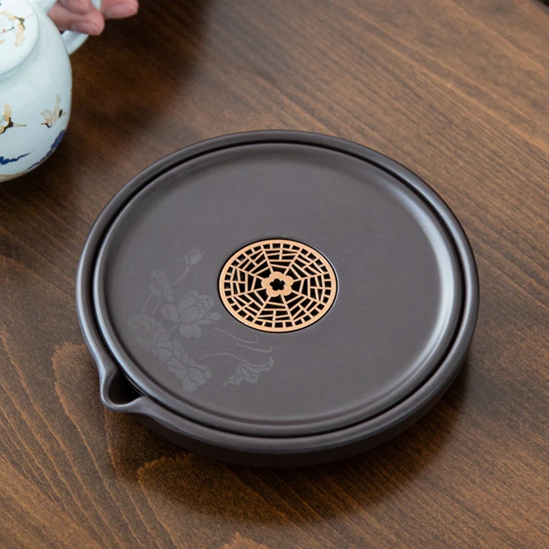 صينية شاي ABXF-Retro Bakelite مع حامل وعاء - طاولة إسفنجية جافة لإكسسوارات الشاي، وسادة الغلاية، منظم التخزين