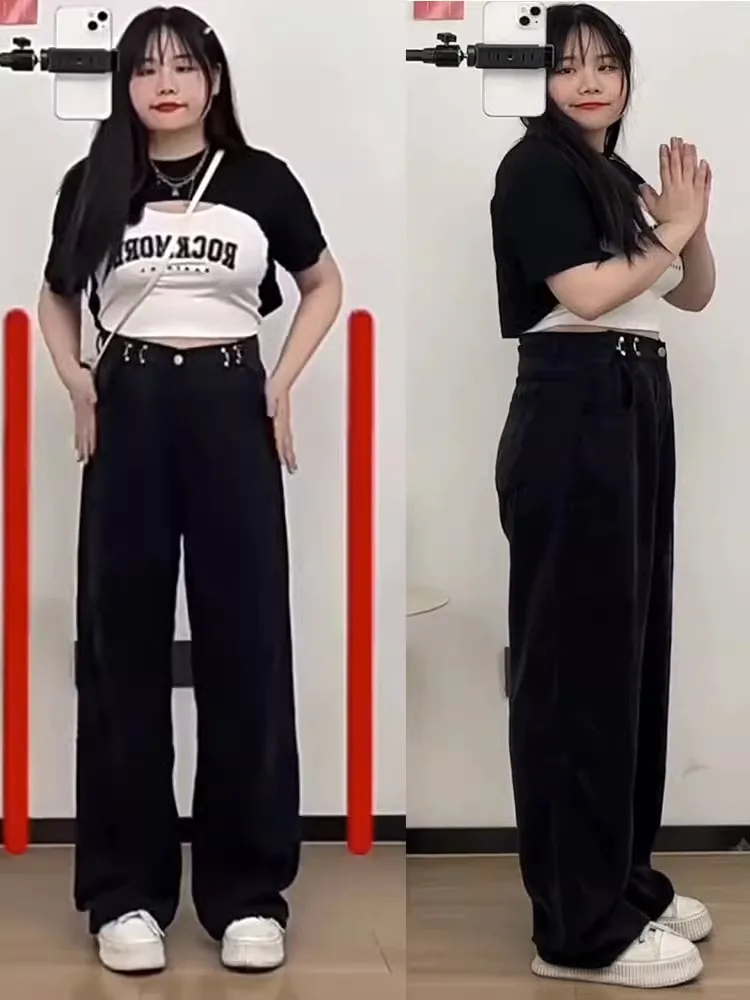 Bla jean en Denim à jambes larges pour femme, grande taille, taille haute, droit, ample, amincissant, longueur au sol, Design Sensation, automne