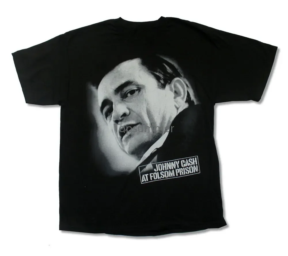 Johnny Cash Close Up Folsom Prisão Mens Preto Camiseta Nova Merch Moda Camiseta