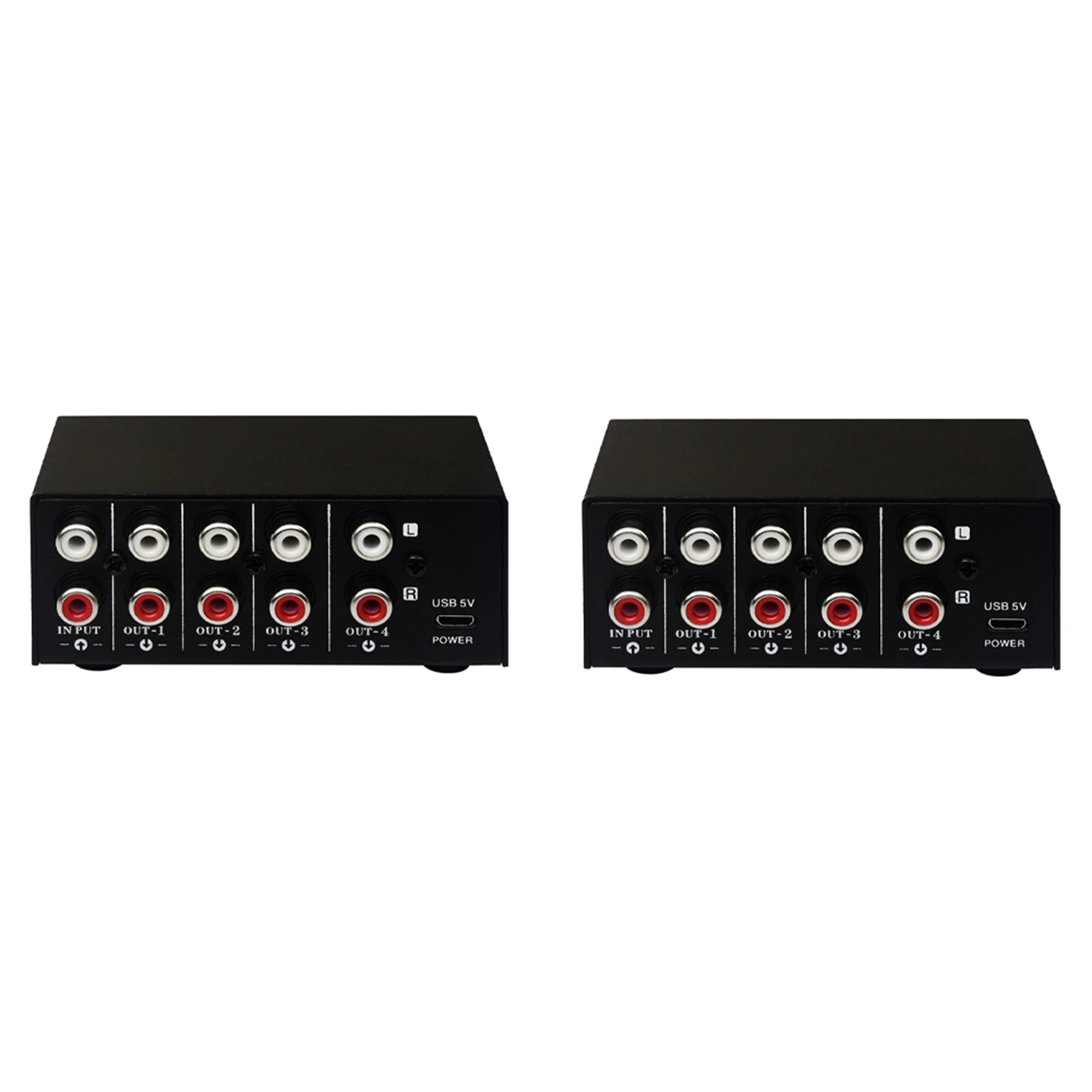 Stylish-2X 1 In 4 Out Stereo Source Splitter Audio Frequency Signal Distribute Device Non Consumption Output RCA Interface