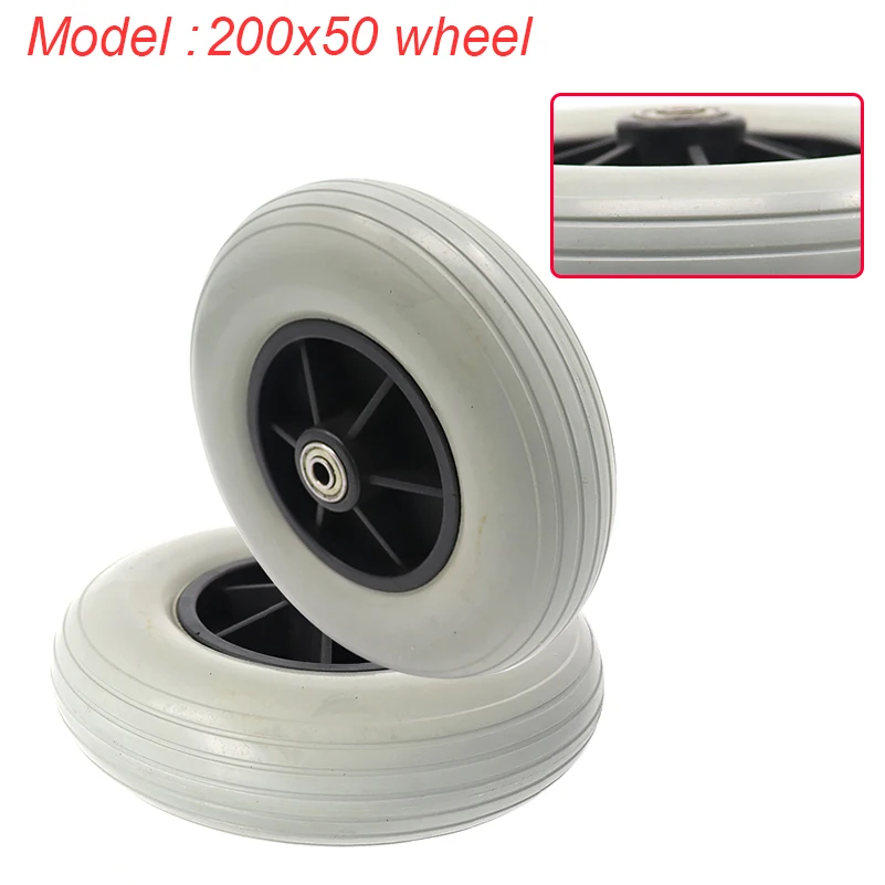 

8 Inch 200x50 Solid Tire Wheel, 8"x 2" Front Wheel, 8mm Bearing Hole, 1 Pair Grey, Off Road Use Only