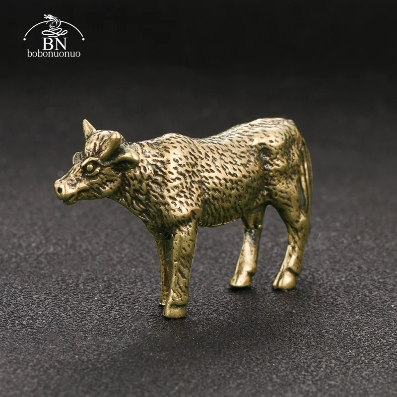 Retro Brass Milk Cow Figurines Miniatures Statue Desktop Ornaments Zodiac Animal Cow Lucky Home Decorations Crafts Accessories
