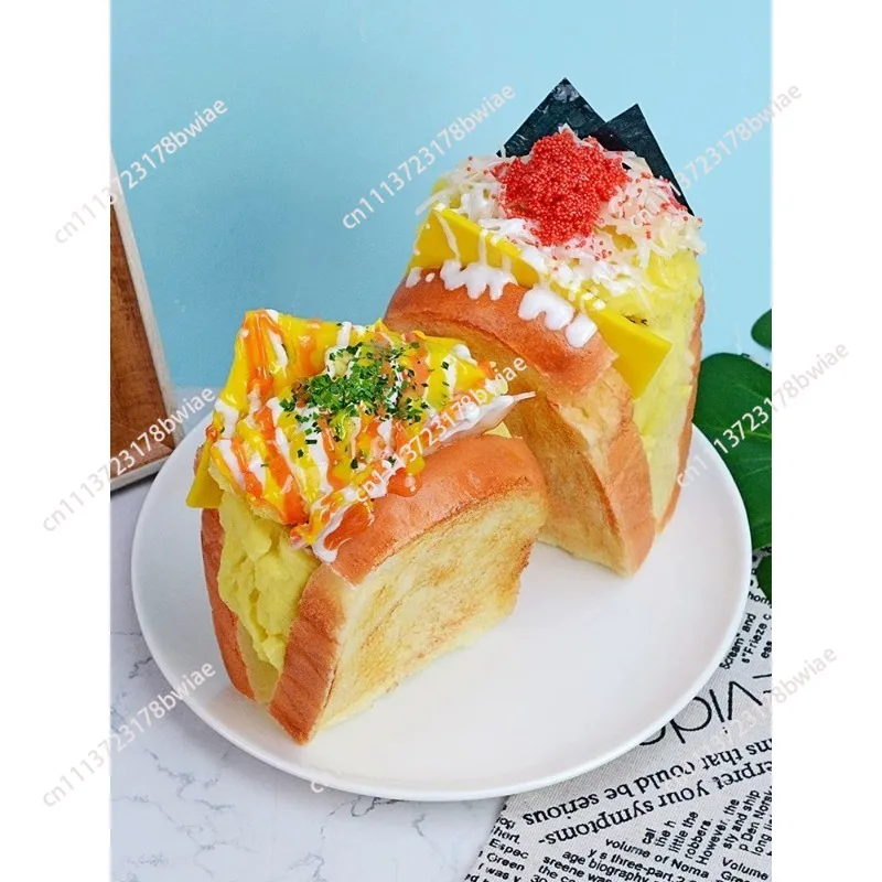 Artificial scrambled egg toast model bread bacon fried egg sandwich thick egg grilled window display props