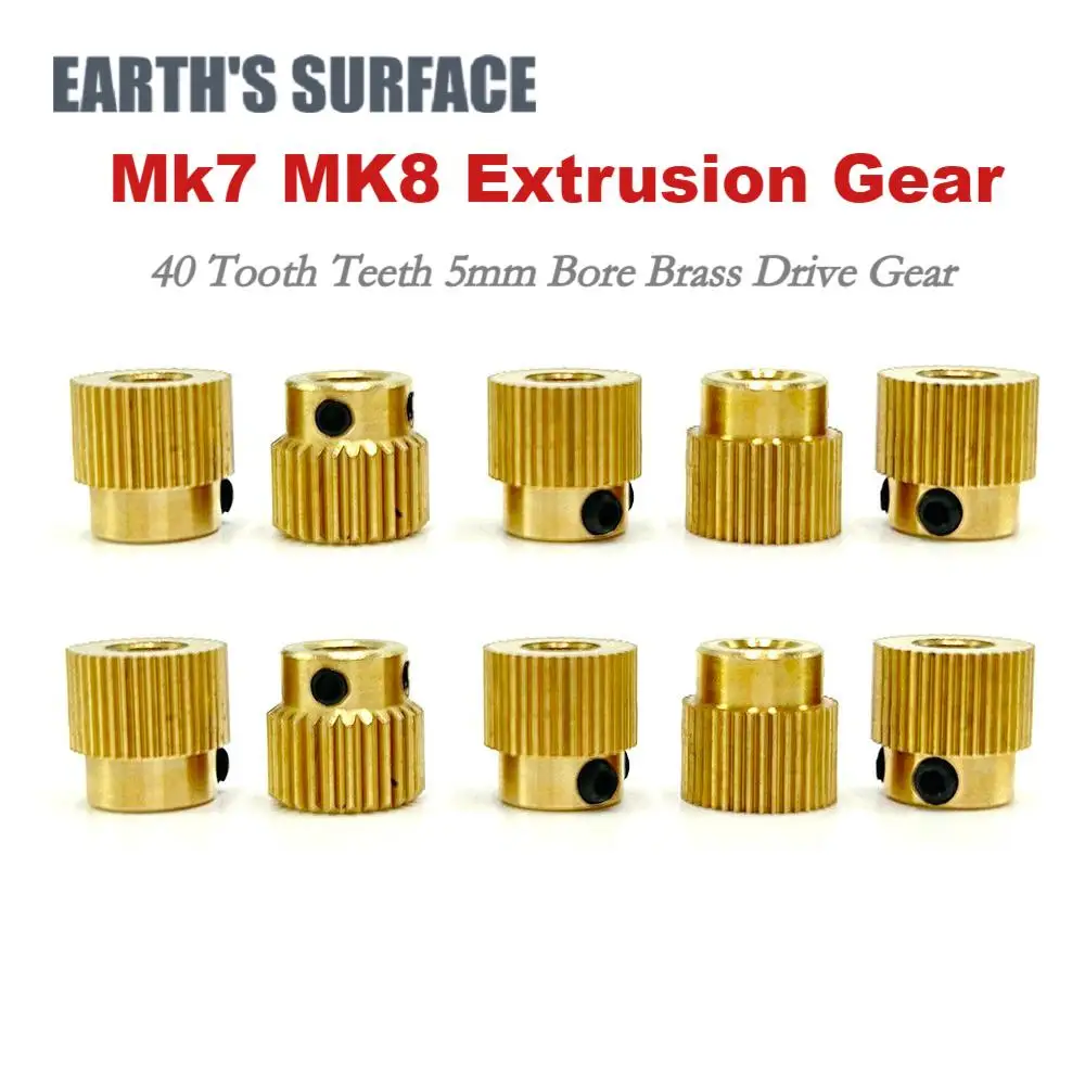 ES-3D Printer Parts 4/8Pcs Mk7 MK8 Extrusion Gear 40 Tooth Teeth 5mm Bore Brass Drive Gear Feeding Gear Wheel for Anet A8 Ender3