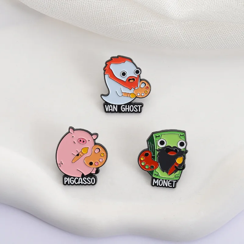 Fun art theme brooch creative artist image currency pig ghost badge clothing bag alloy accessories
