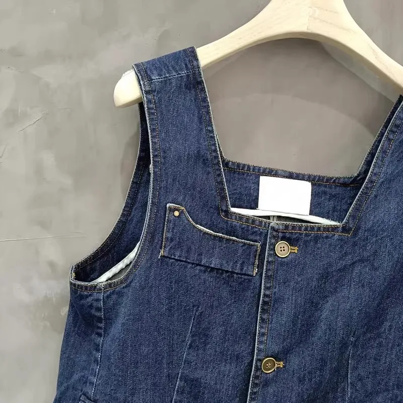 多用途アメリカンレトロデザインワークウェアデニムベストレディースファッショナブルオールマッチタンクトップクオリシングルグッドニューSle